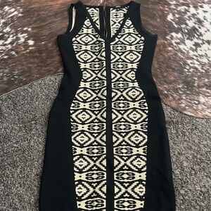 XOXO Black and Cream Geometric Midi Dress